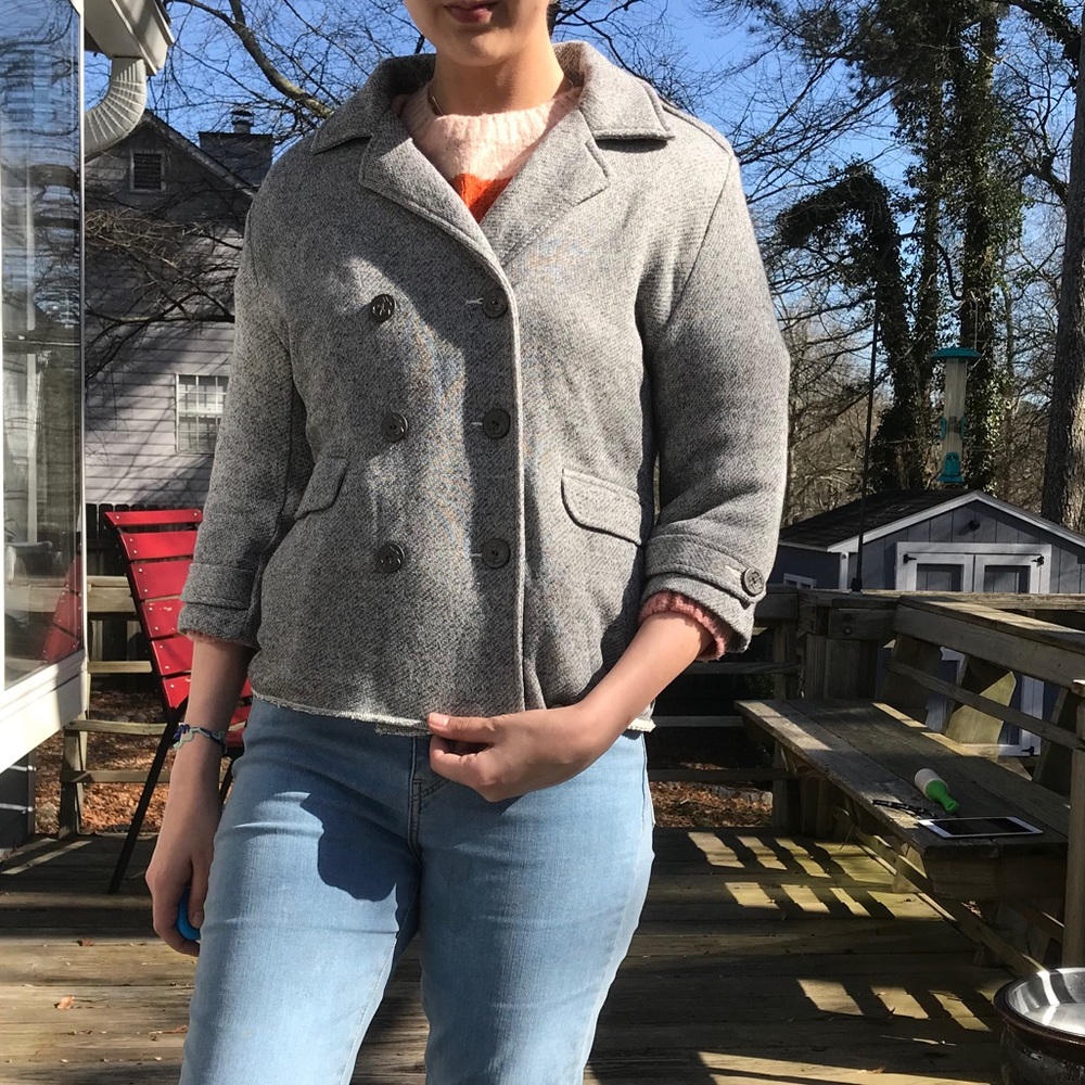 CAbi marled Grey Double breasted Shrunken Peacoat